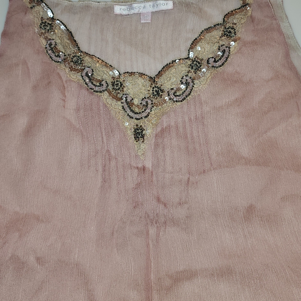 Rebecca Taylor Pink Silk Top with Beading Women size 2
